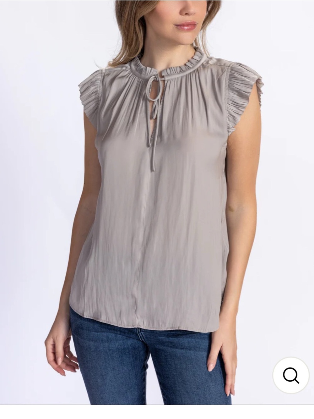 Current Air Pleated Cap-Sleeve V-Neck Blouse shirt  - gray size medium